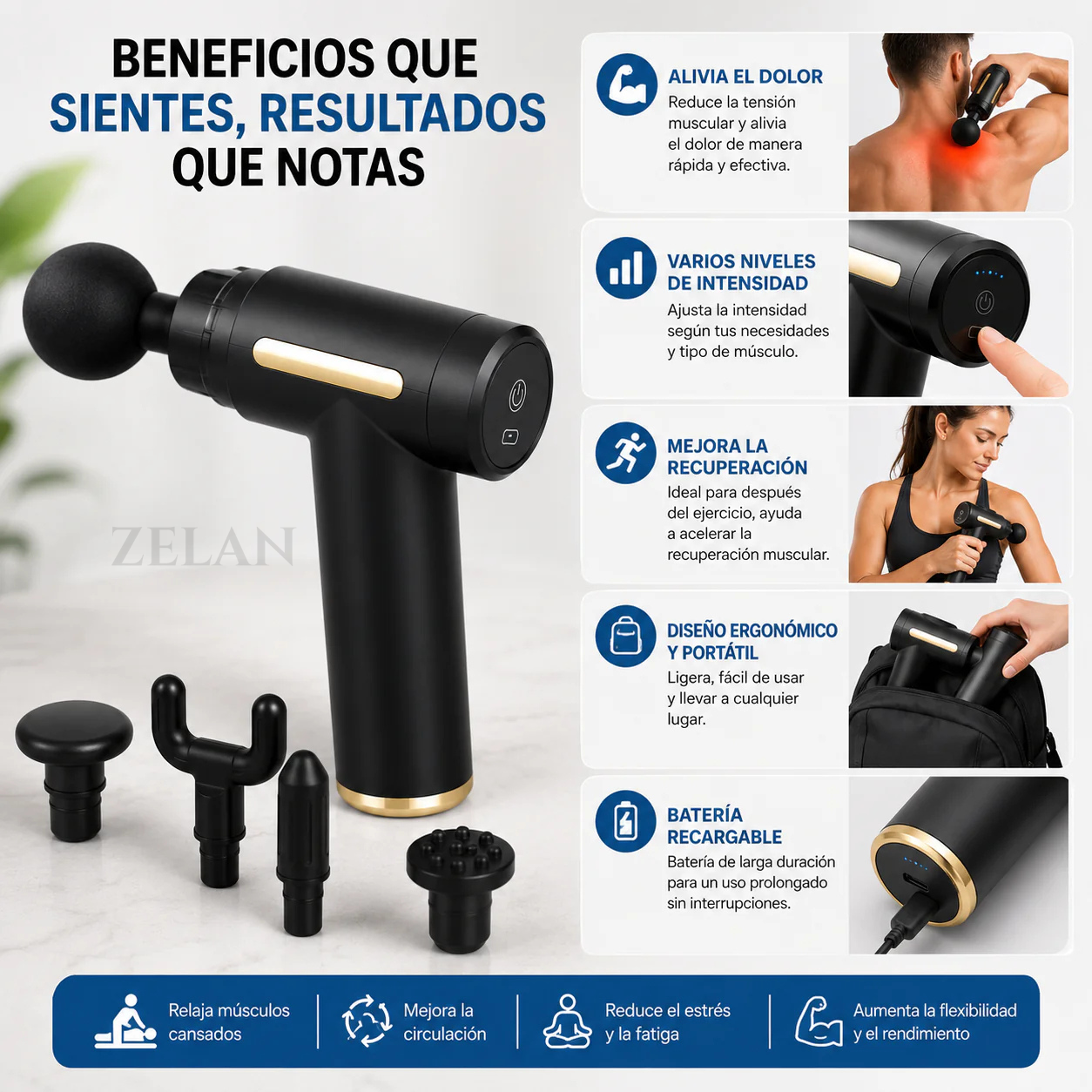 pistola masajeadora 4 en 1